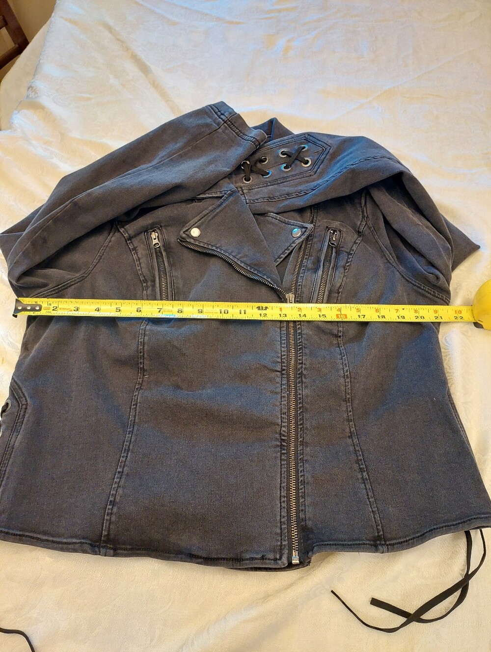 Lane Bryant Black Stretch Moto Corset Side Deniem Jean Jacket. Size 18 - Picture 13 of 14